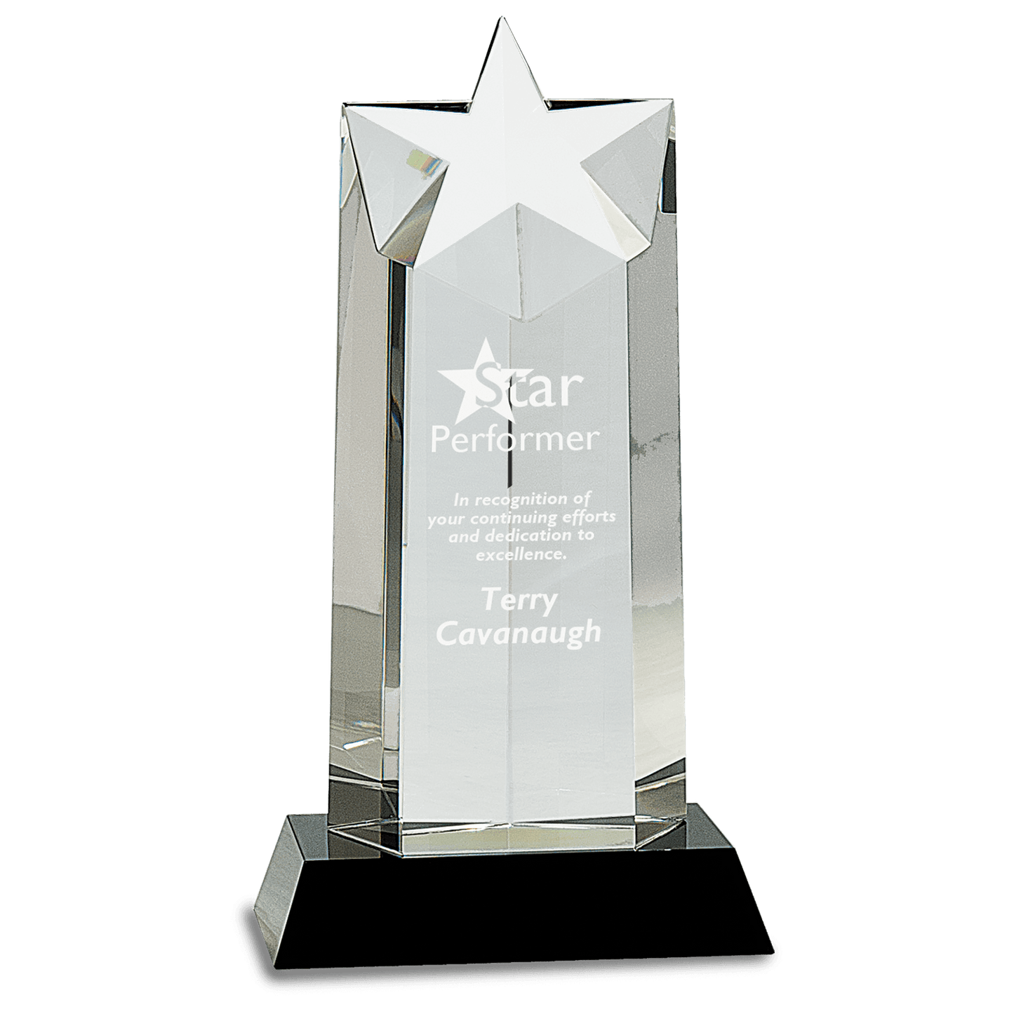 10 Crystal Star Column on Black Pedestal Base