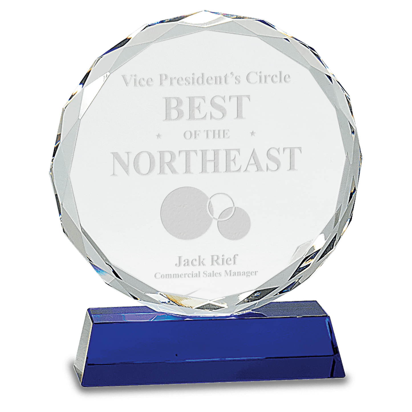 7 Round Facet Crystal on Blue Pedestal Base