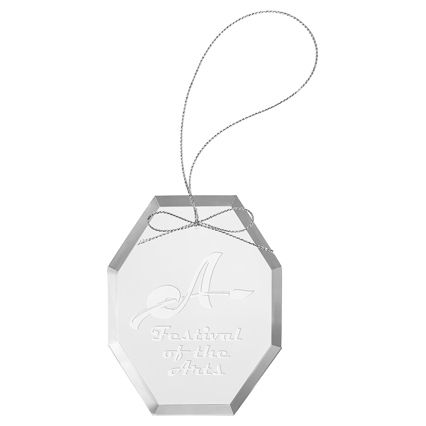 3 3 4 Clear Octagon Glass Ornament with Silver String