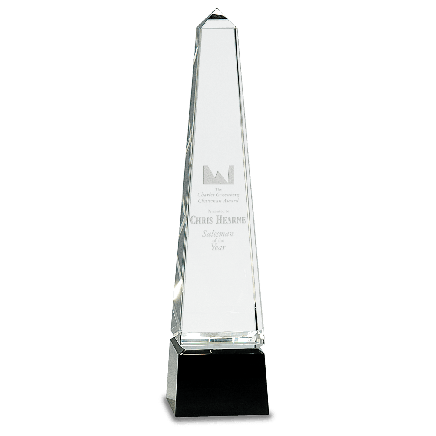 12 Obelisk Crystal on Black Pedestal Base