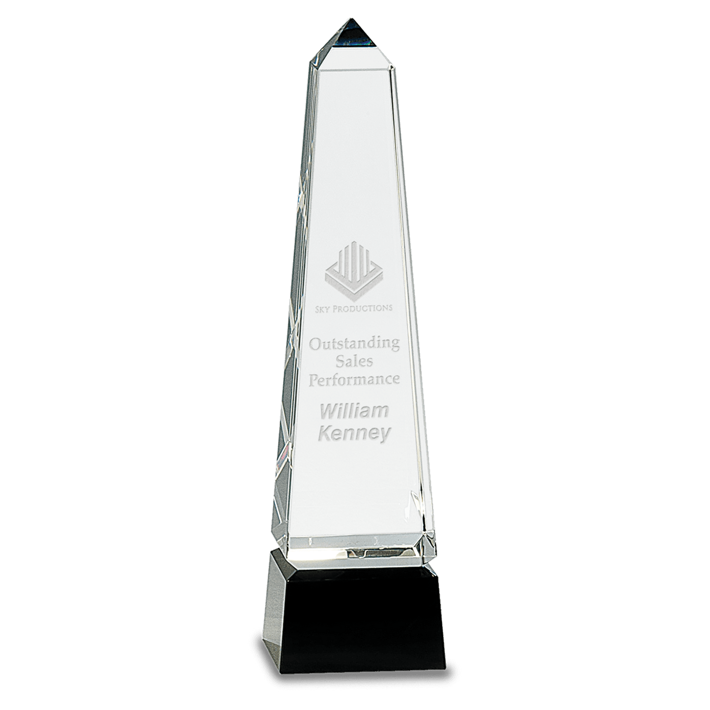 10 Obelisk Crystal on Black Pedestal Base