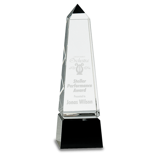 8 Obelisk Crystal on Black Pedestal Base