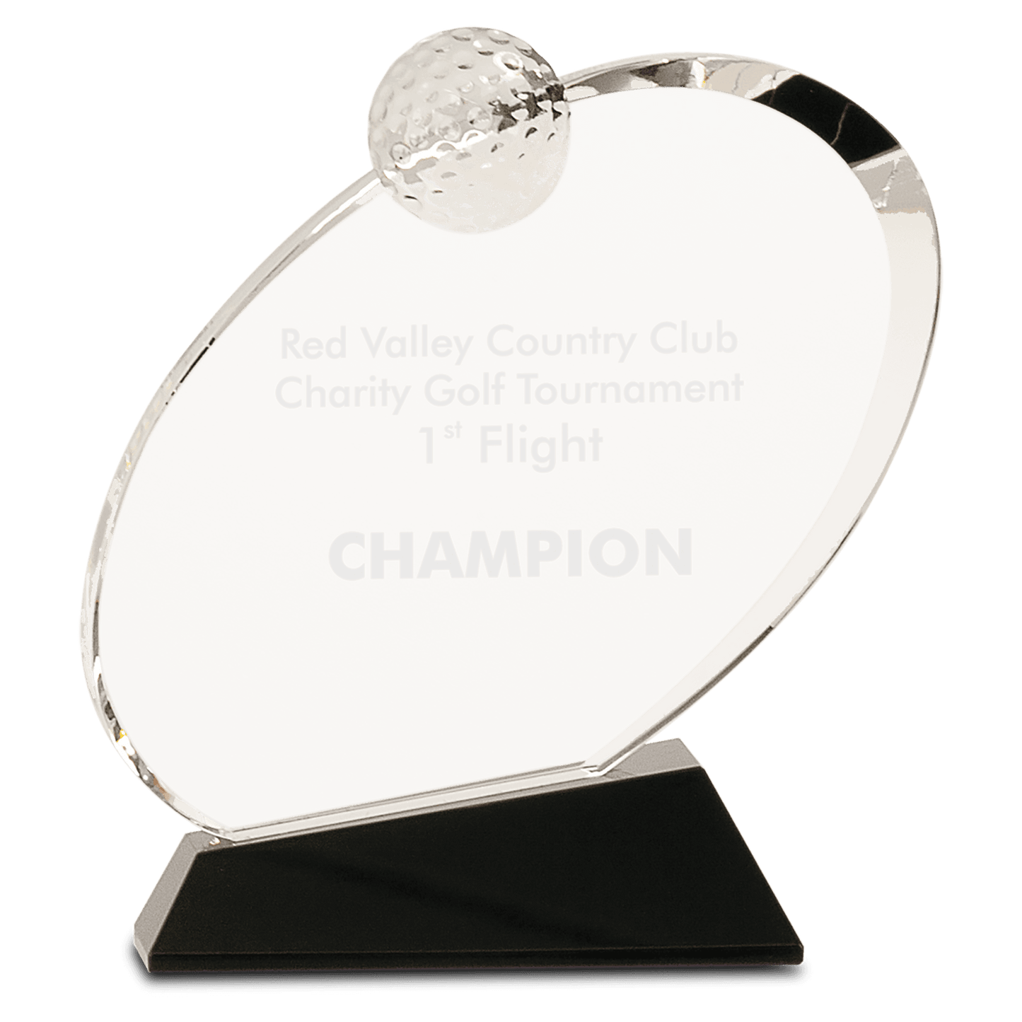 7 1 4 Clear Crystal Oblong Golf Award on Black Crystal Base
