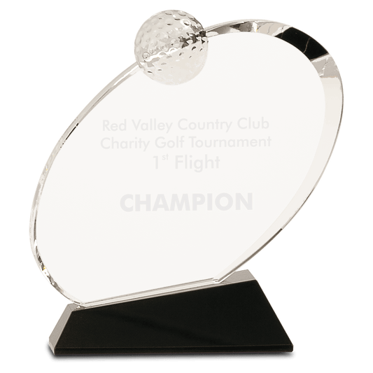 7 1 4 Clear Crystal Oblong Golf Award on Black Crystal Base