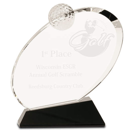 6 1 2 Clear Crystal Oblong Golf Award on Black Crystal Base
