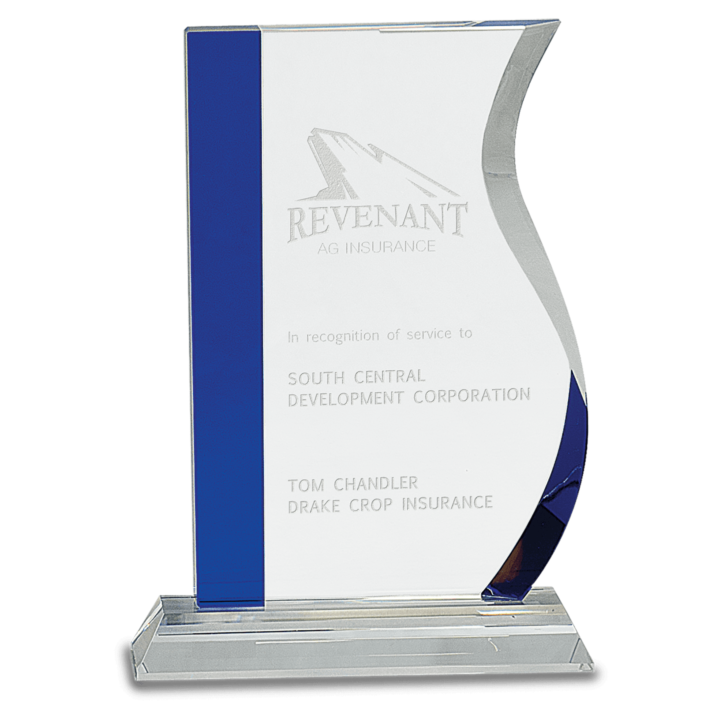 8 1 4 Blue Edge Crystal Wave on Clear Base