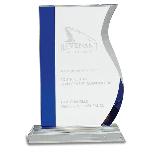 8 1 4 Blue Edge Crystal Wave on Clear Base