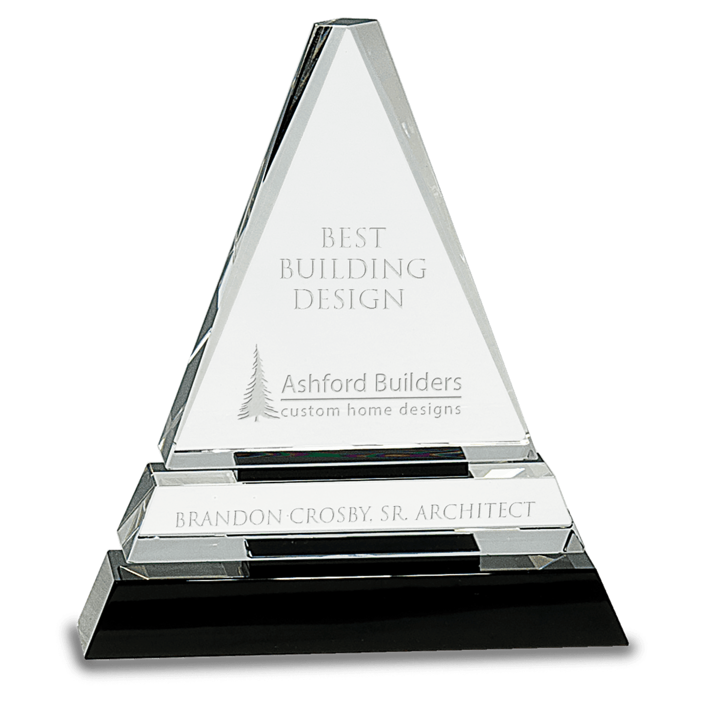 6 1 2 Clear Crystal Triangle on Black Crystal Pedestal Base