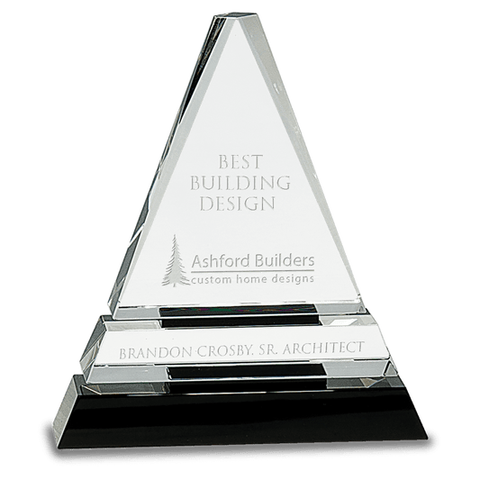 6 1 2 Clear Crystal Triangle on Black Crystal Pedestal Base