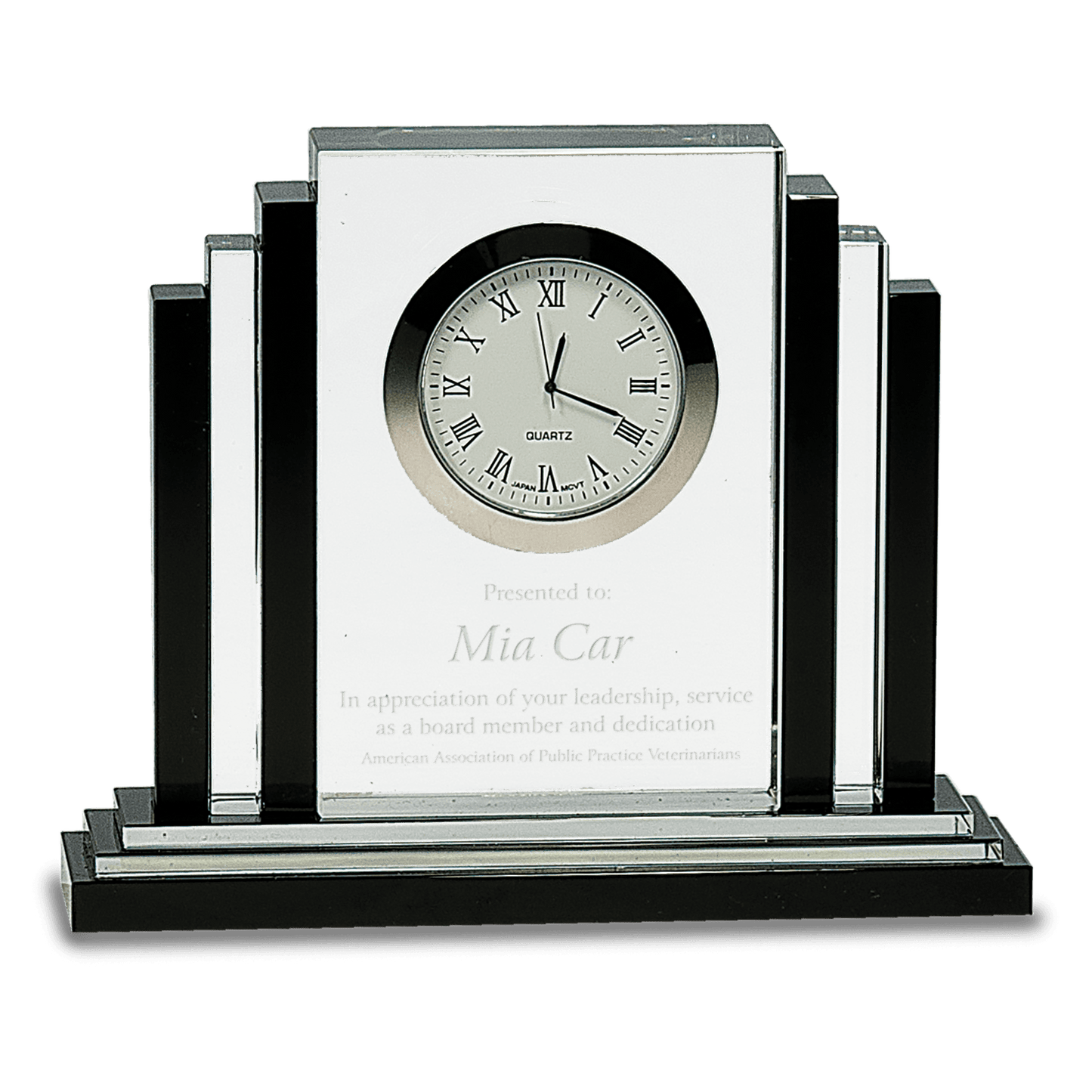 6 Clear Crystal with Clock and Black Crystal Trim