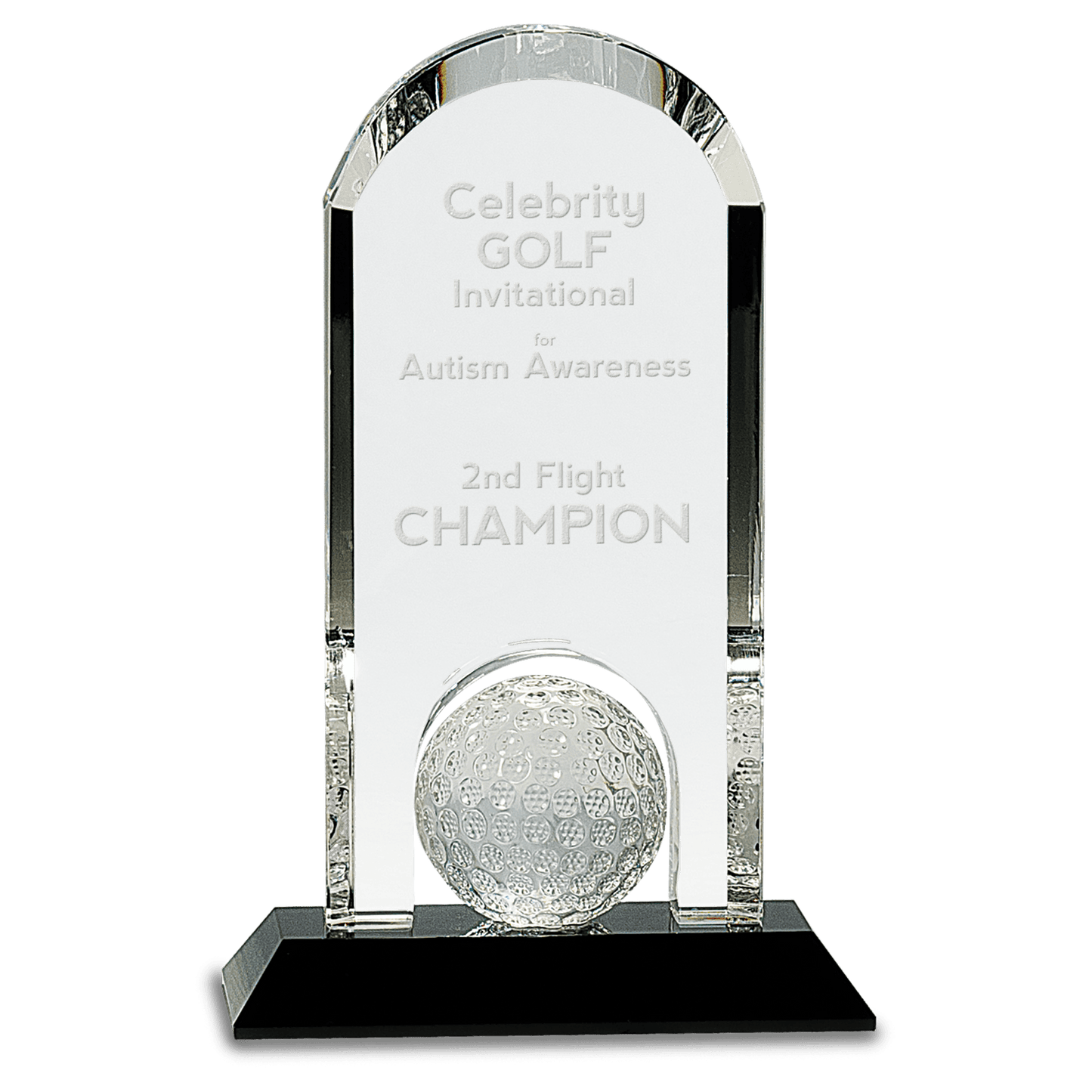 9 Clear Crystal Dome with Inset Golf Ball on Black Pedestal Base