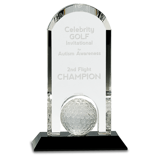 9 Clear Crystal Dome with Inset Golf Ball on Black Pedestal Base