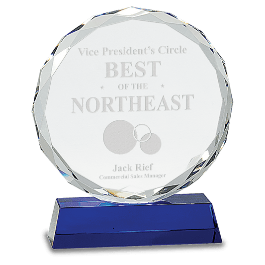 7 Round Facet Crystal on Blue Pedestal Base