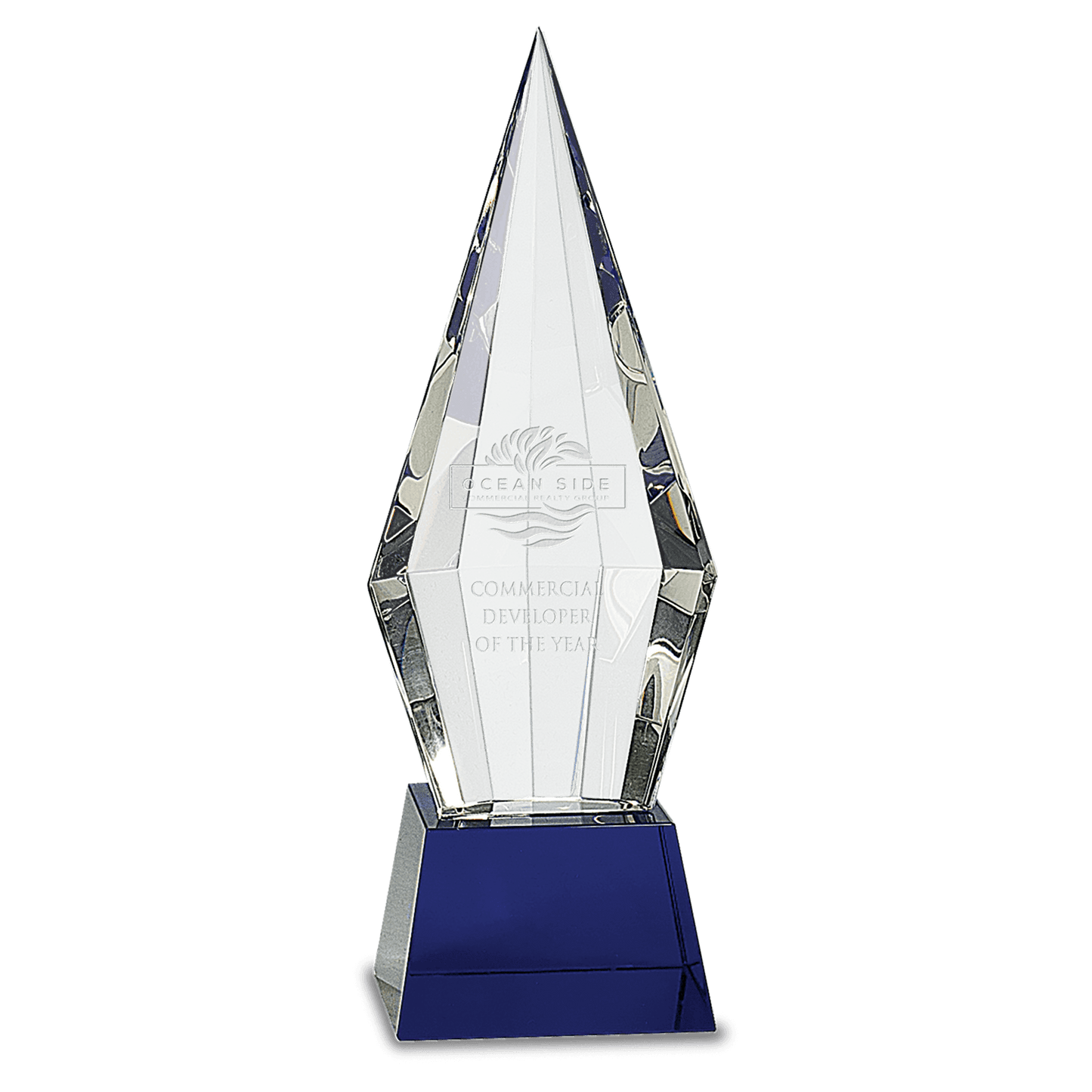 11 Obelisk Facet Crystal on Blue Pedestal Base