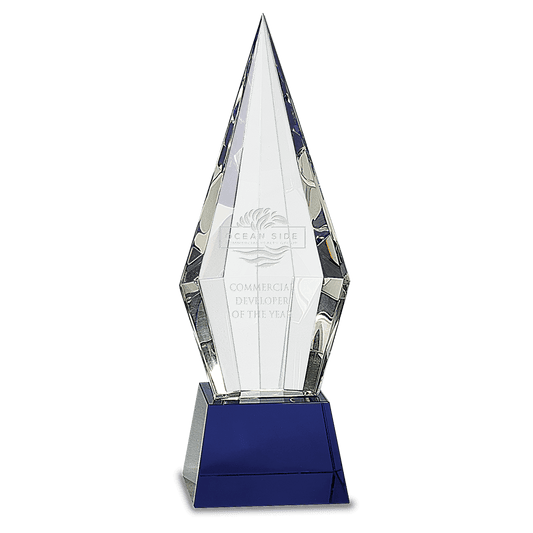 11 Obelisk Facet Crystal on Blue Pedestal Base