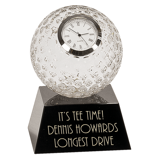 5 Clear Crystal Golf Ball Clock with Black Pedestal Base