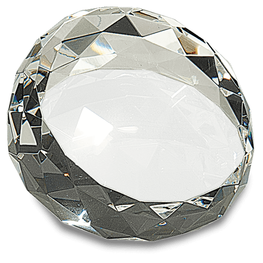 3 1 2 x 2 Clear Round Crystal Facet Paperweight