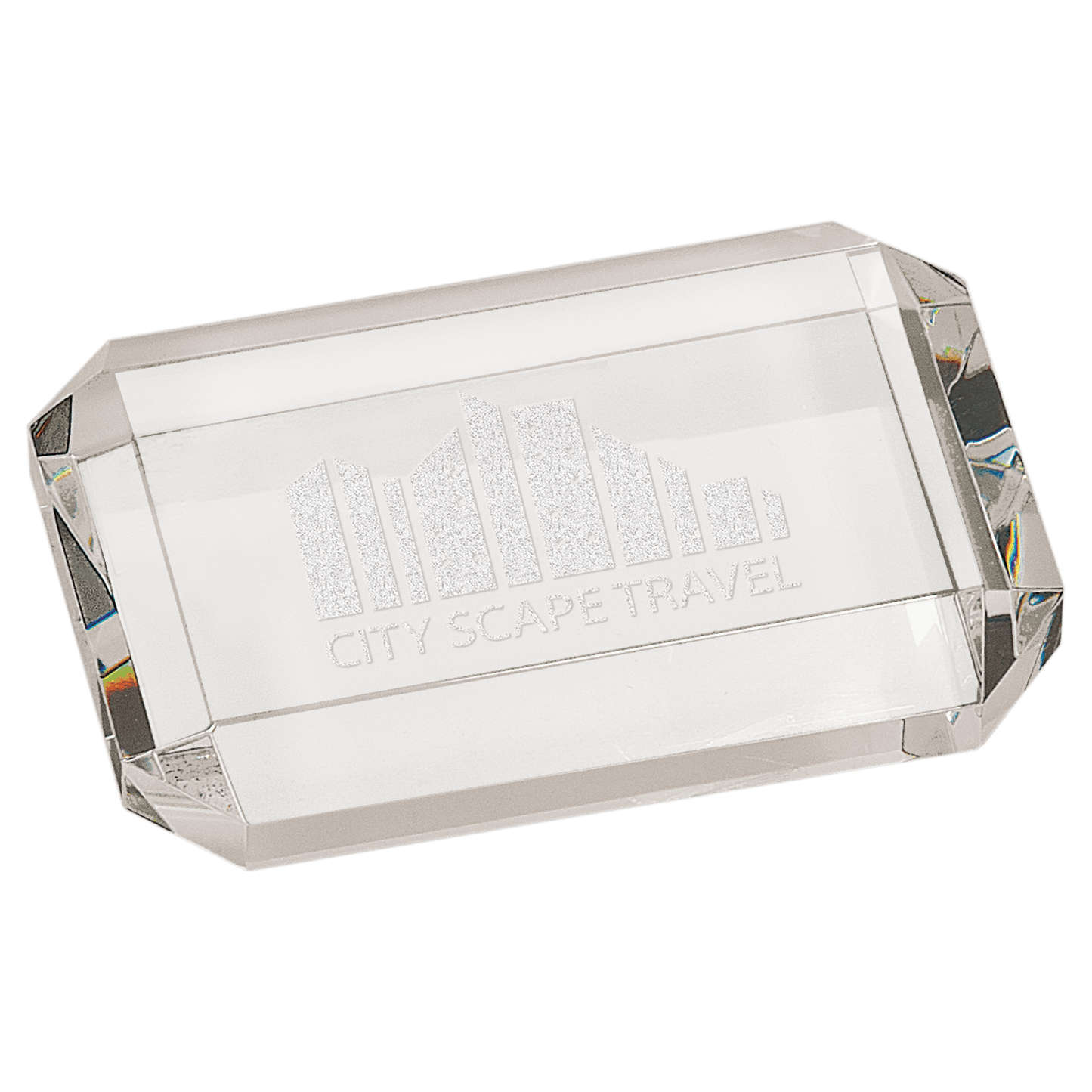 4 x 2 3 4 Crystal Rectangle Paperweight with Clipped Corners