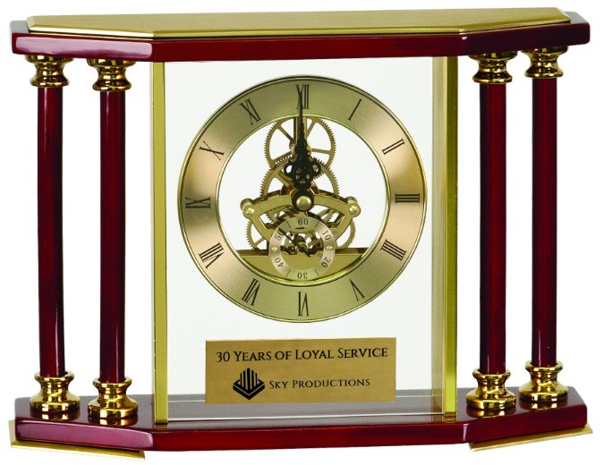 7 1 4 Executive 4 Pillar Gold & Rosewood Piano Finish Clock