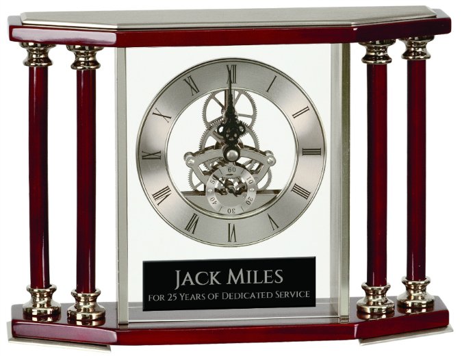 7 1 4 Executive 4 Pillar Silver & Rosewood Piano Finish Clock