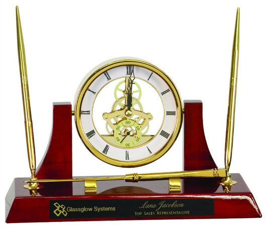 10 1 2 x 6 Executive Gold Rosewood Piano Finish Clock w 2 Pens Letter Opener