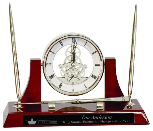 10 1 2 x 6 Executive Silver Rosewood Piano Finish Clock w 2 Pens Letter Opener
