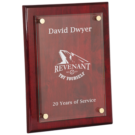 9 x 12 Rosewood Piano Finish Floating Glass Plaque