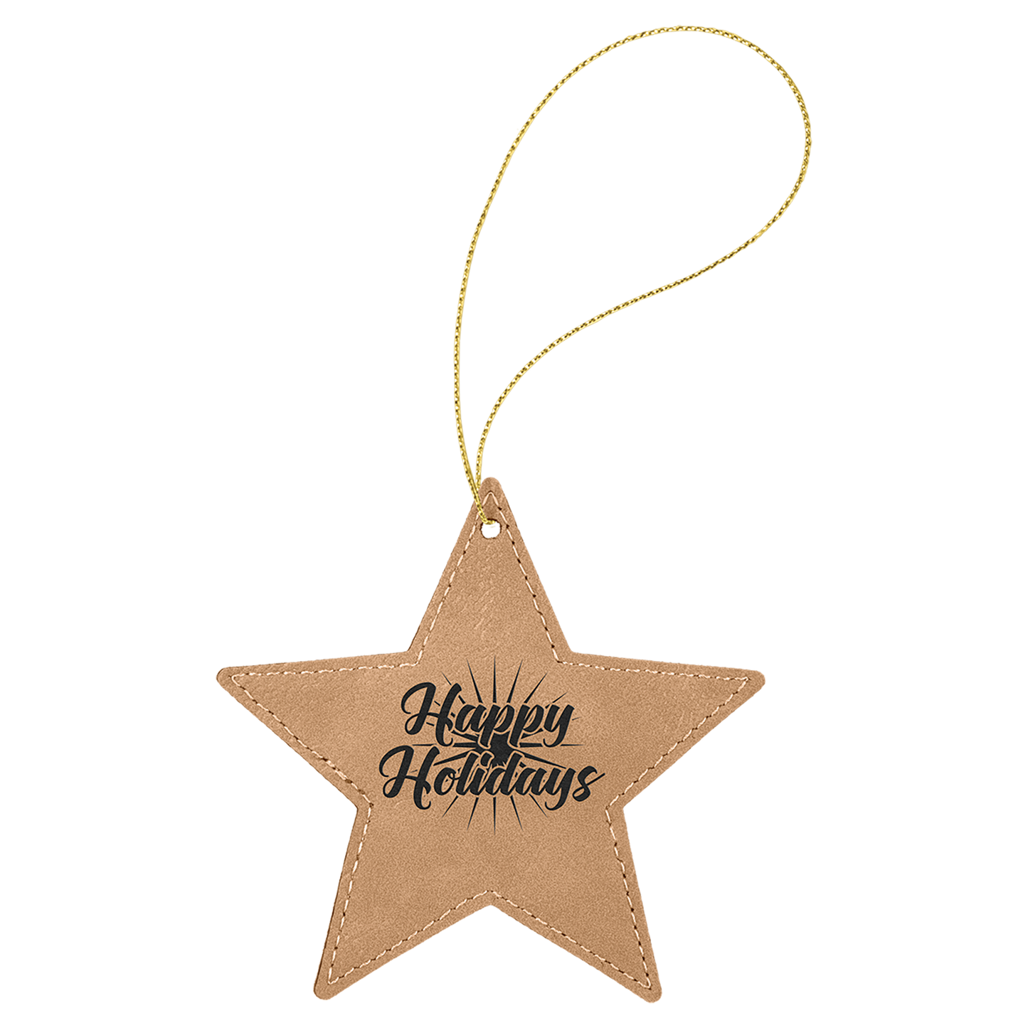 Light Brown Laserable Leatherette Star Ornament with Gold String