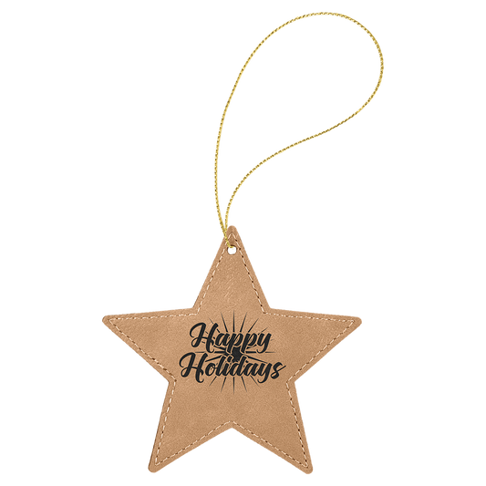 Light Brown Laserable Leatherette Star Ornament with Gold String