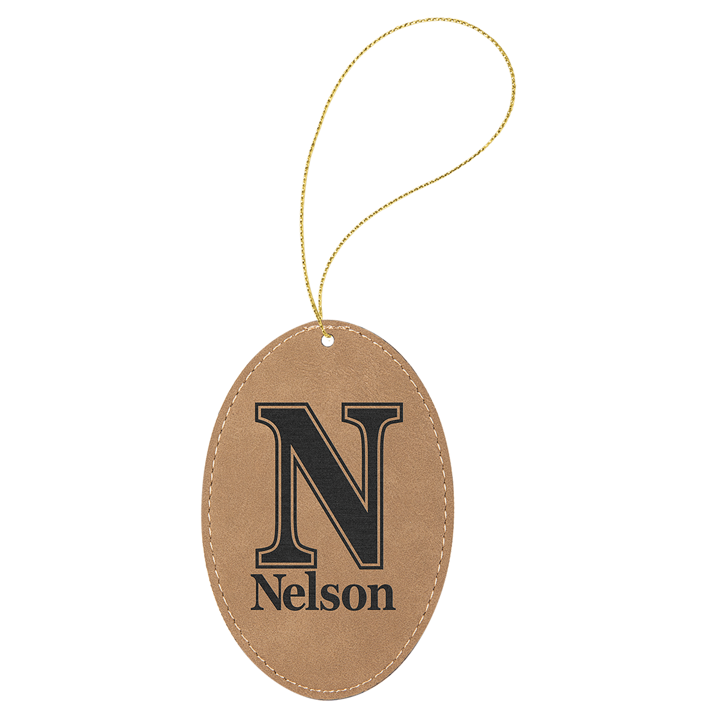 Light Brown Laserable Leatherette Oval Ornament with Gold String