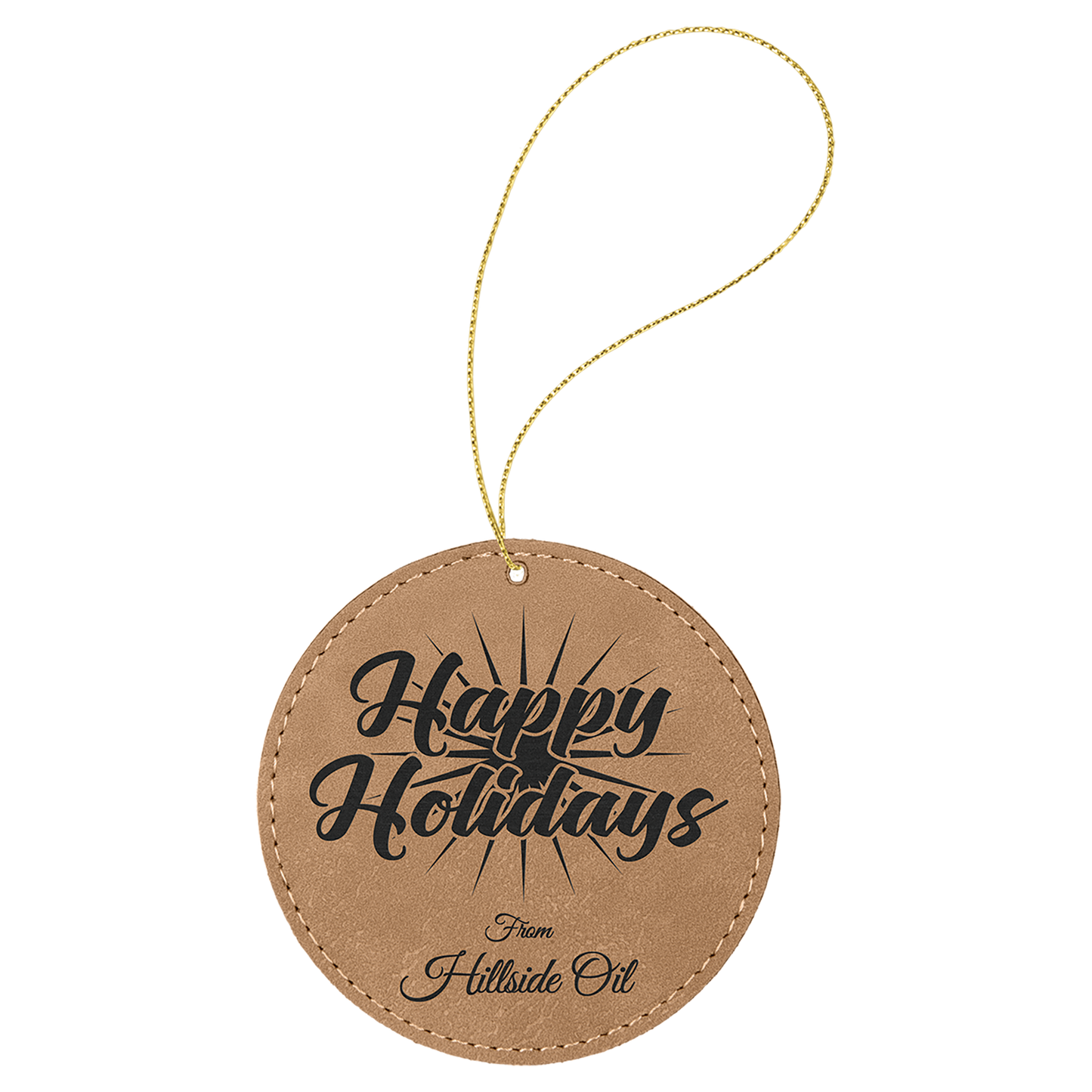 Light Brown Laserable Leatherette Round Ornament with Gold String