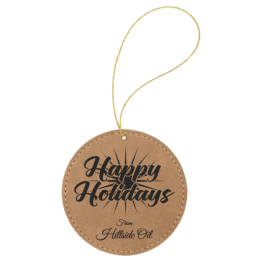 Light Brown Laserable Leatherette Round Ornament with Gold String
