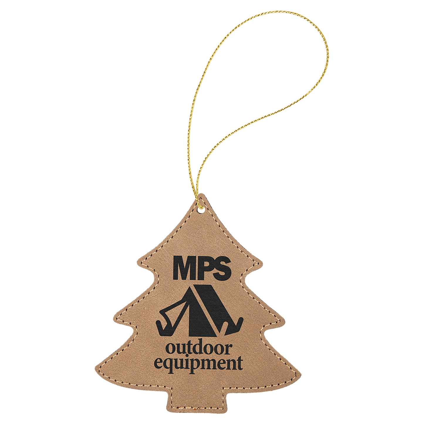 Light Brown Laserable Leatherette Tree Ornament with Gold String