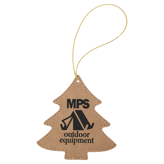 Light Brown Laserable Leatherette Tree Ornament with Gold String