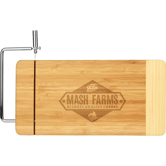 Two-Tone Bamboo Cutting Board with Metal Cheese Cutter