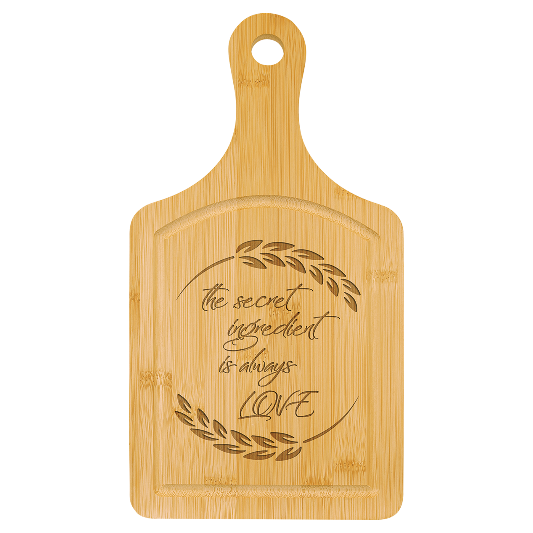 Bamboo Paddle Shaped Cutting Board with Drip Ring