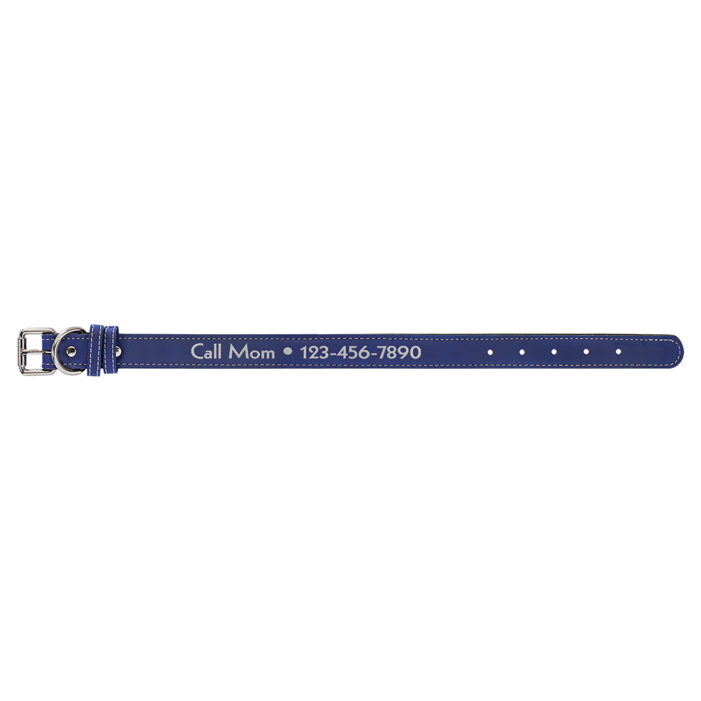 Medium 19 x 1 Blue Silver Laserable Leatherette Dog Collar