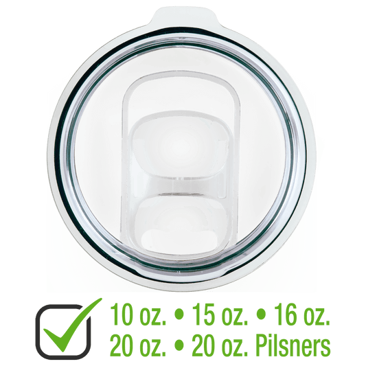 Slider Lid for 10, 16, 20 oz. Tumblers, 15 oz. Coffee Mug, 20 oz. Pilsner