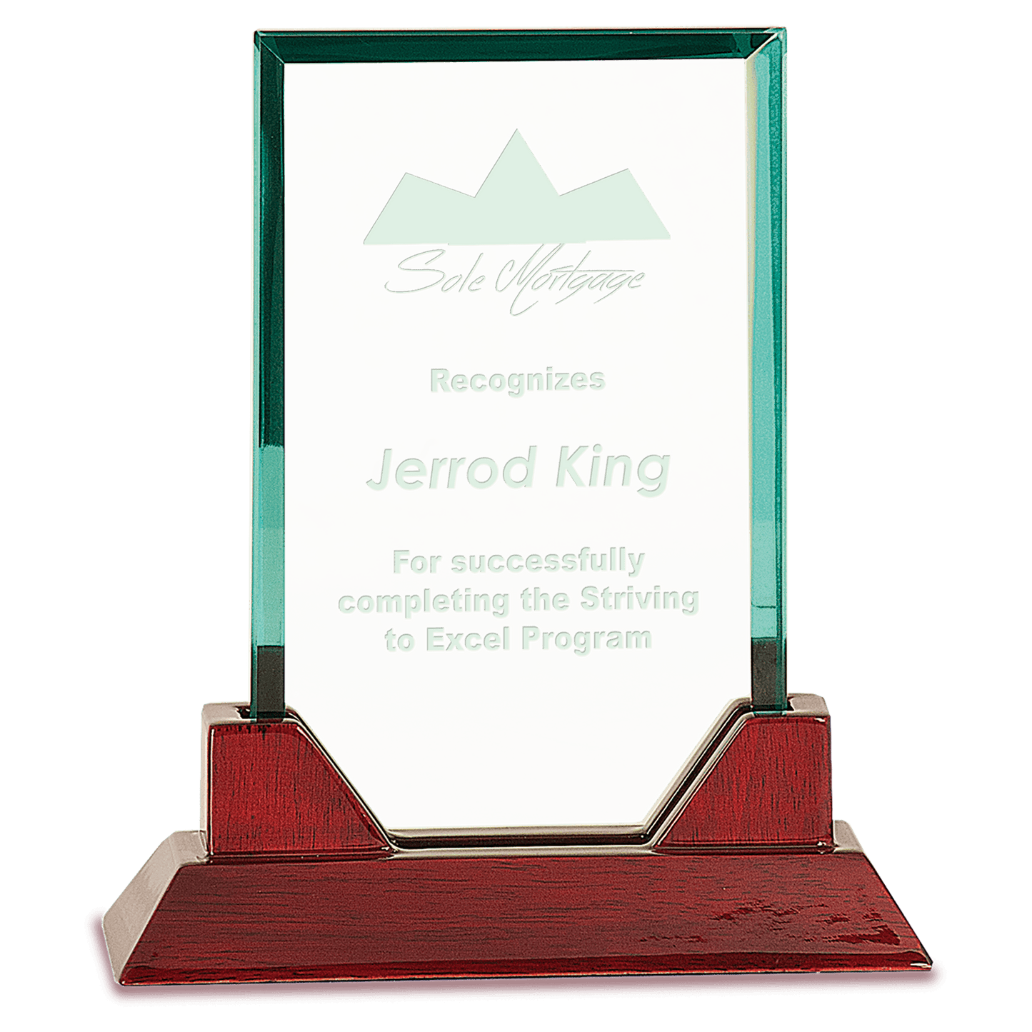 7 3 4 Jade Rectangle Prestige Glass with Rosewood Piano Finish Base