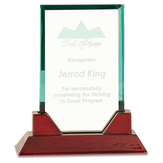 7 3 4 Jade Rectangle Prestige Glass with Rosewood Piano Finish Base