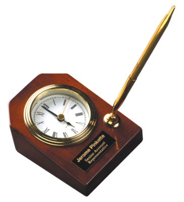 3 5 8 x 4 3 4 Rosewood Piano Finish Desk Clock with Pen