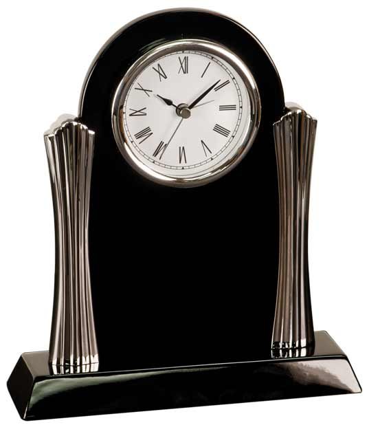 8 1 4 x 7 1 2 Black Piano Finish Clock with Silver Columns